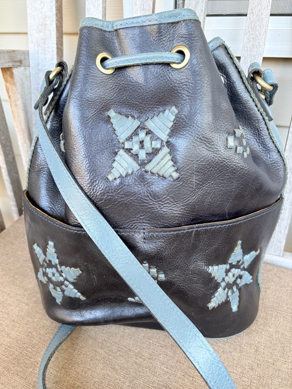 Patricia Nash Brindisi Bucket Crossbody Bag Boho Woven Leather - Picture 4 of 10